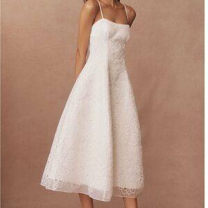 Elegant White Lace Fit-and-Flare Midi Dress